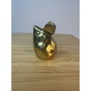 Vtg Solid Brass Cute MOUSE Figurine Paperweight Bookend Mid Century Animal Decor